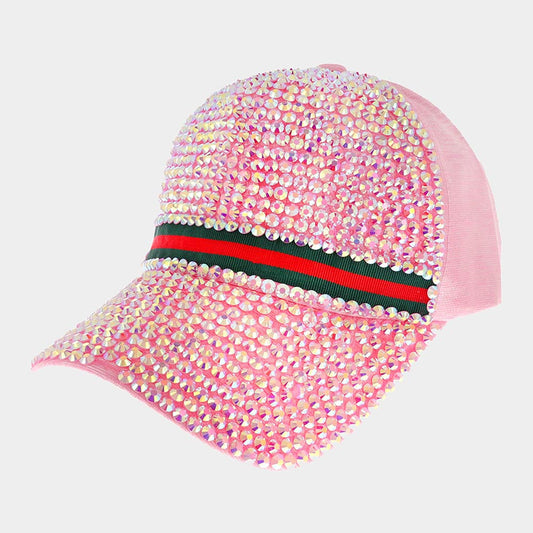 HATEGORY Color Block Detailed Bling Baseball Cap