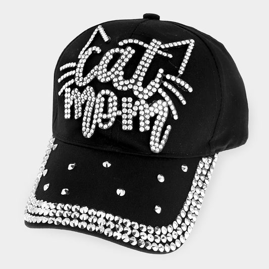 HATEGORY Studded cat mom Message Denim Baseball Cap