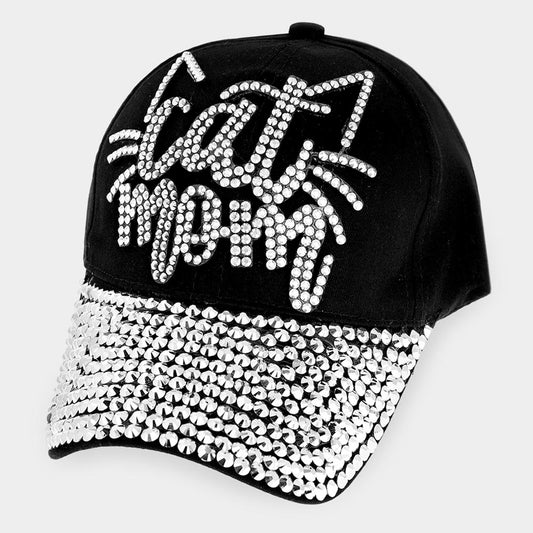 HATEGORY Studded cat mom Message Denim Baseball Cap