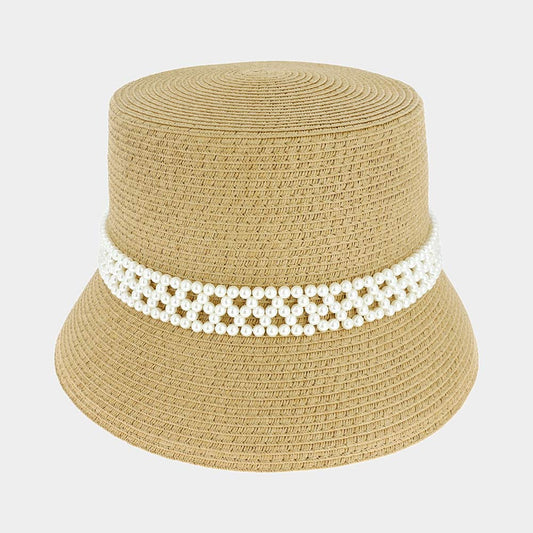 HATEGORY Pearl Pointed Straw Bucket Sun Hat
