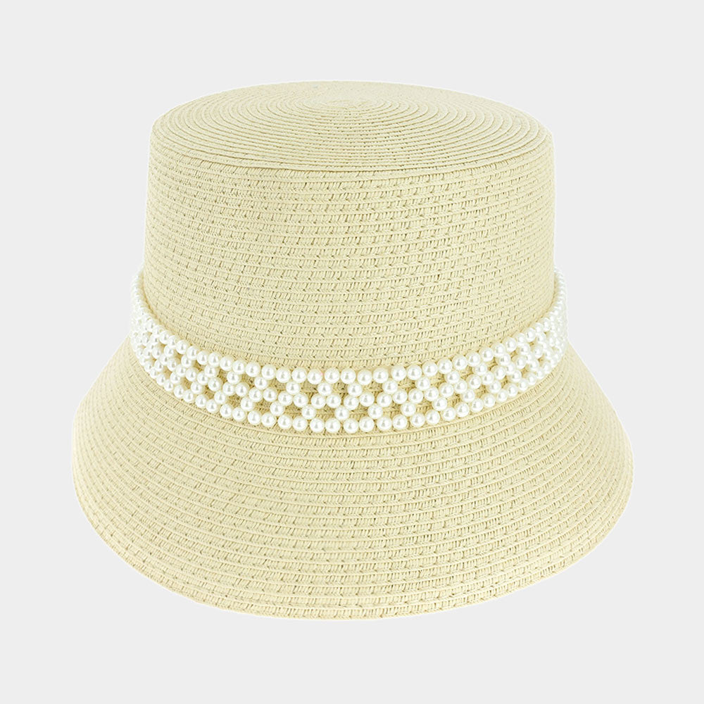 HATEGORY Pearl Pointed Straw Bucket Sun Hat