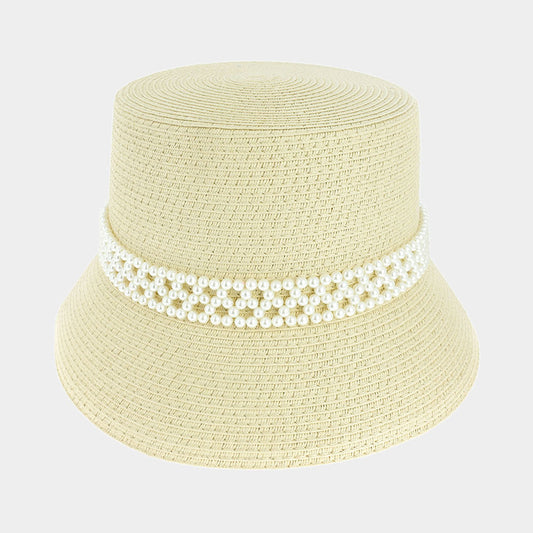 HATEGORY Pearl Pointed Straw Bucket Sun Hat