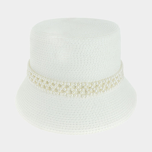 HATEGORY Pearl Pointed Straw Bucket Sun Hat