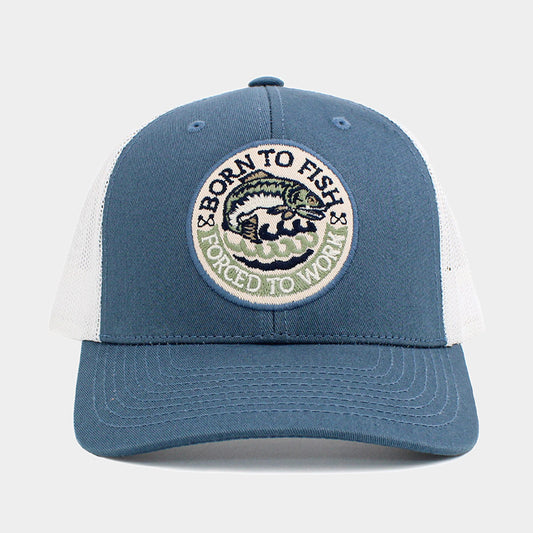 HATEGORY Born To Fish Forced To Work Message Mesh Back Baseball Cap