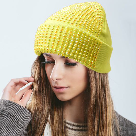 HATEGORY Single Sided Studded Knit Beanie Hat