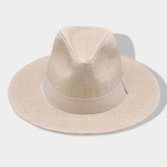 HATEGORY Solid Band Straw Fedora Sun Hat