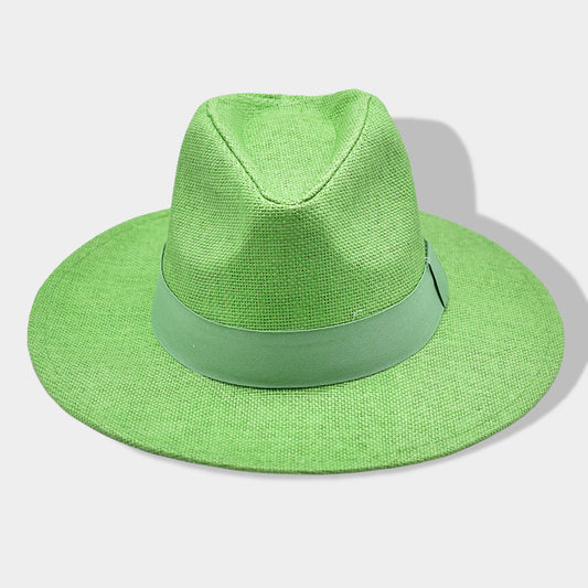 HATEGORY Solid Band Straw Fedora Sun Hat
