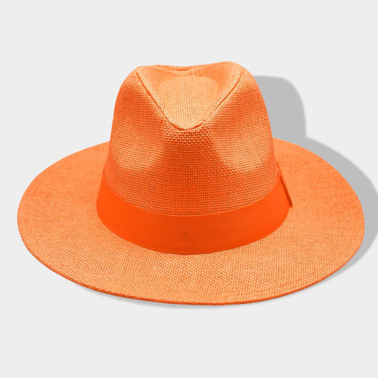 HATEGORY Solid Band Straw Fedora Sun Hat