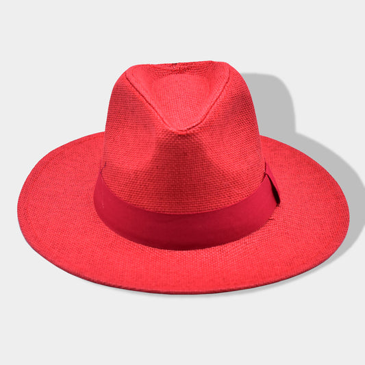 HATEGORY Solid Band Straw Fedora Sun Hat