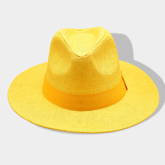 HATEGORY Solid Band Straw Fedora Sun Hat