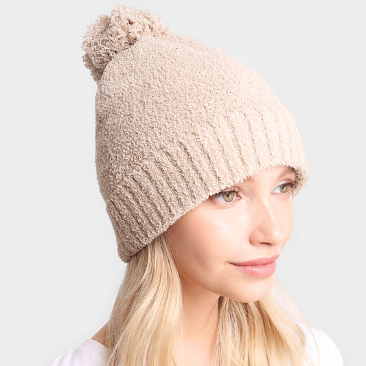 HATEGORY Soft Solid Knit Pom Pom Beanie Hat