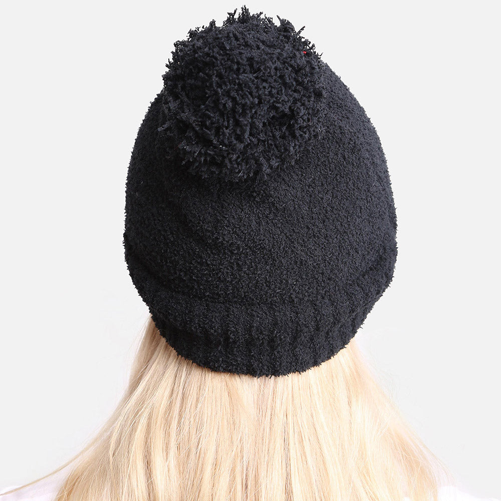 HATEGORY Soft Solid Knit Pom Pom Beanie Hat
