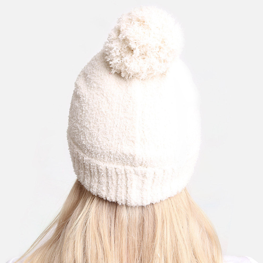 HATEGORY Soft Solid Knit Pom Pom Beanie Hat