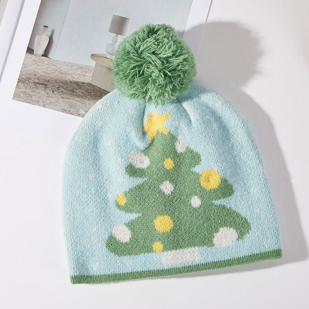 HATEGORY Cozy Christmas Tree Pom Pom Beanie Hat