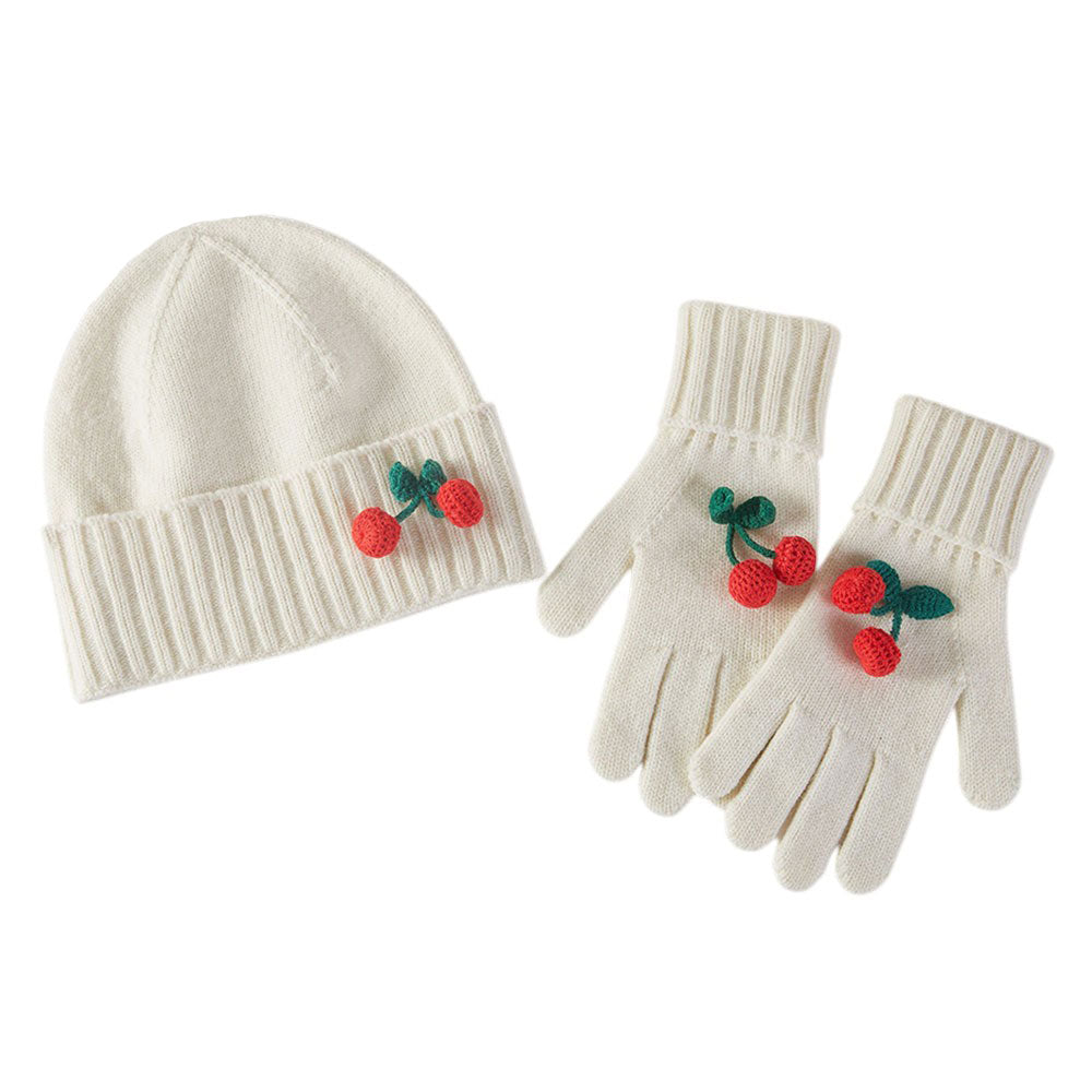 HATEGORY Cozy Cherry Accent Winter Beanie Gloves Set