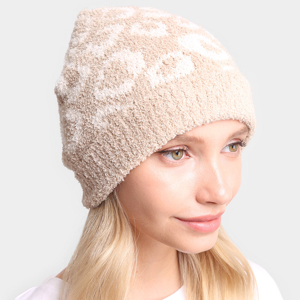 HATEGORY Leopard Patterned Soft Knit Beanie Hat