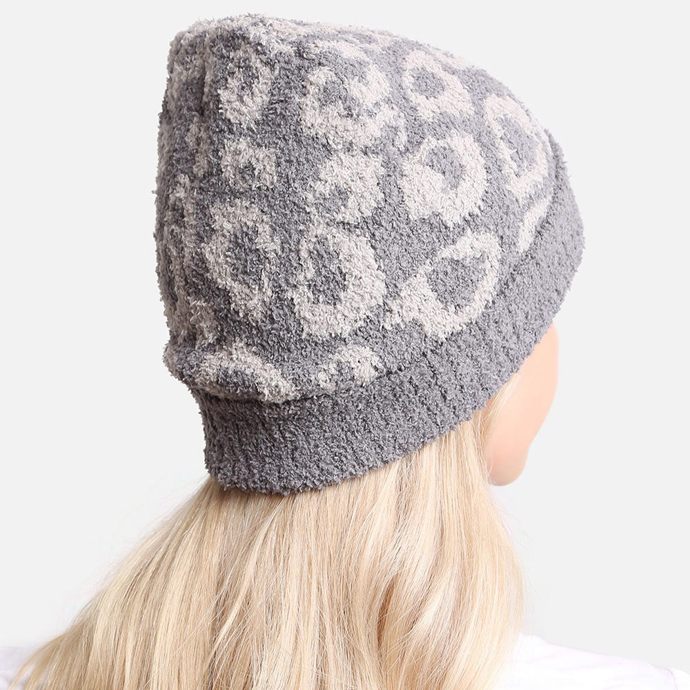 HATEGORY Leopard Patterned Soft Knit Beanie Hat