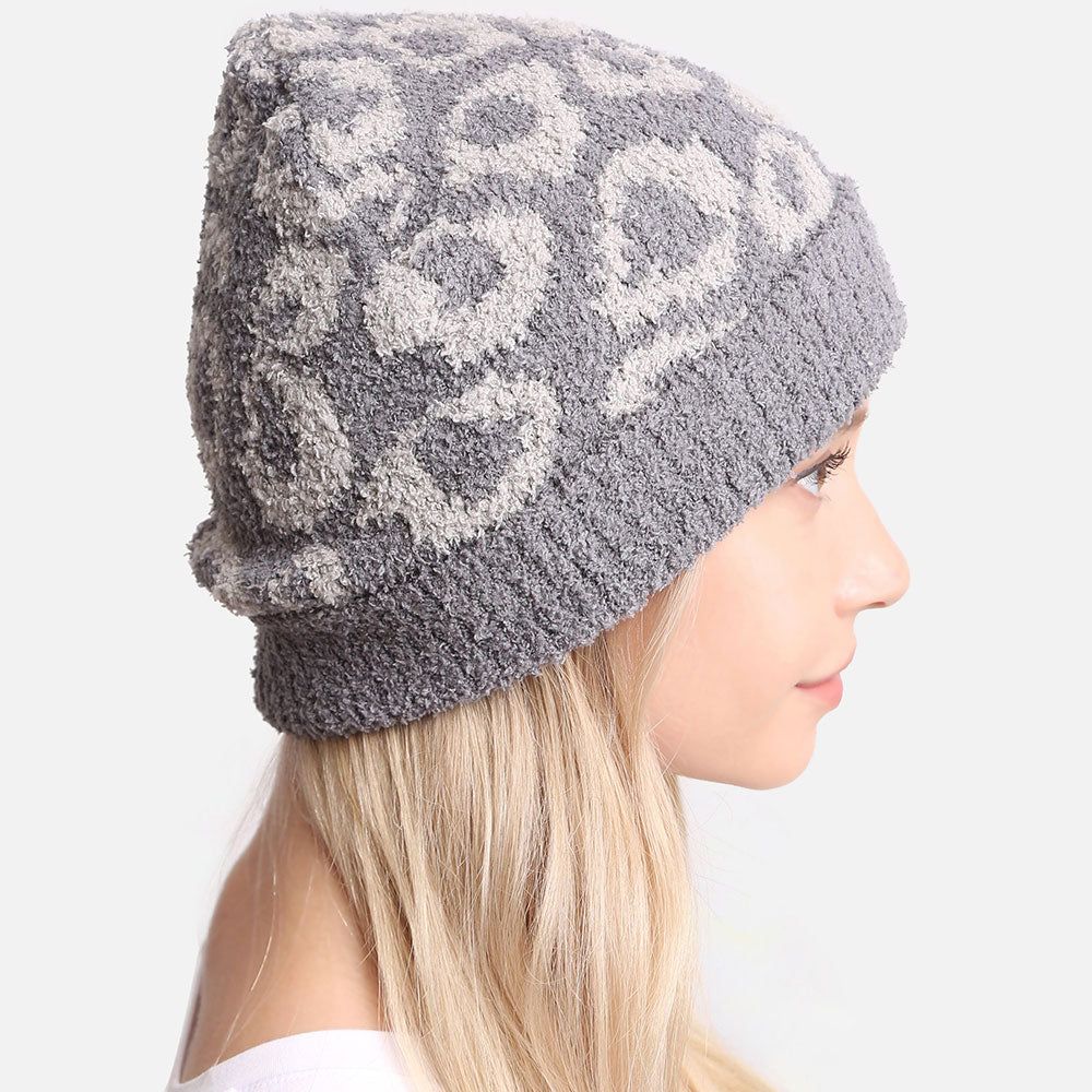 HATEGORY Leopard Patterned Soft Knit Beanie Hat