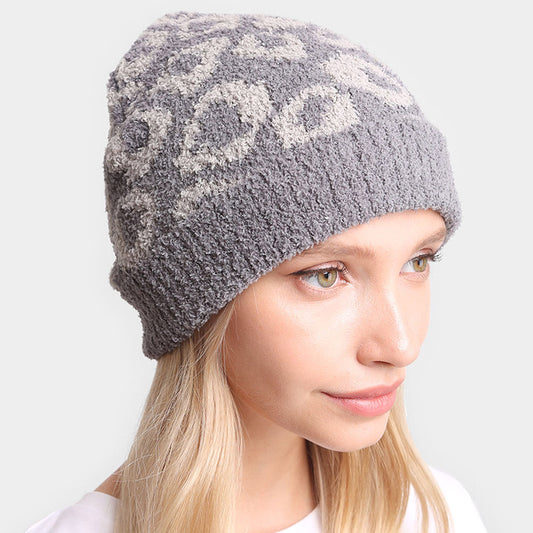 HATEGORY Leopard Patterned Soft Knit Beanie Hat