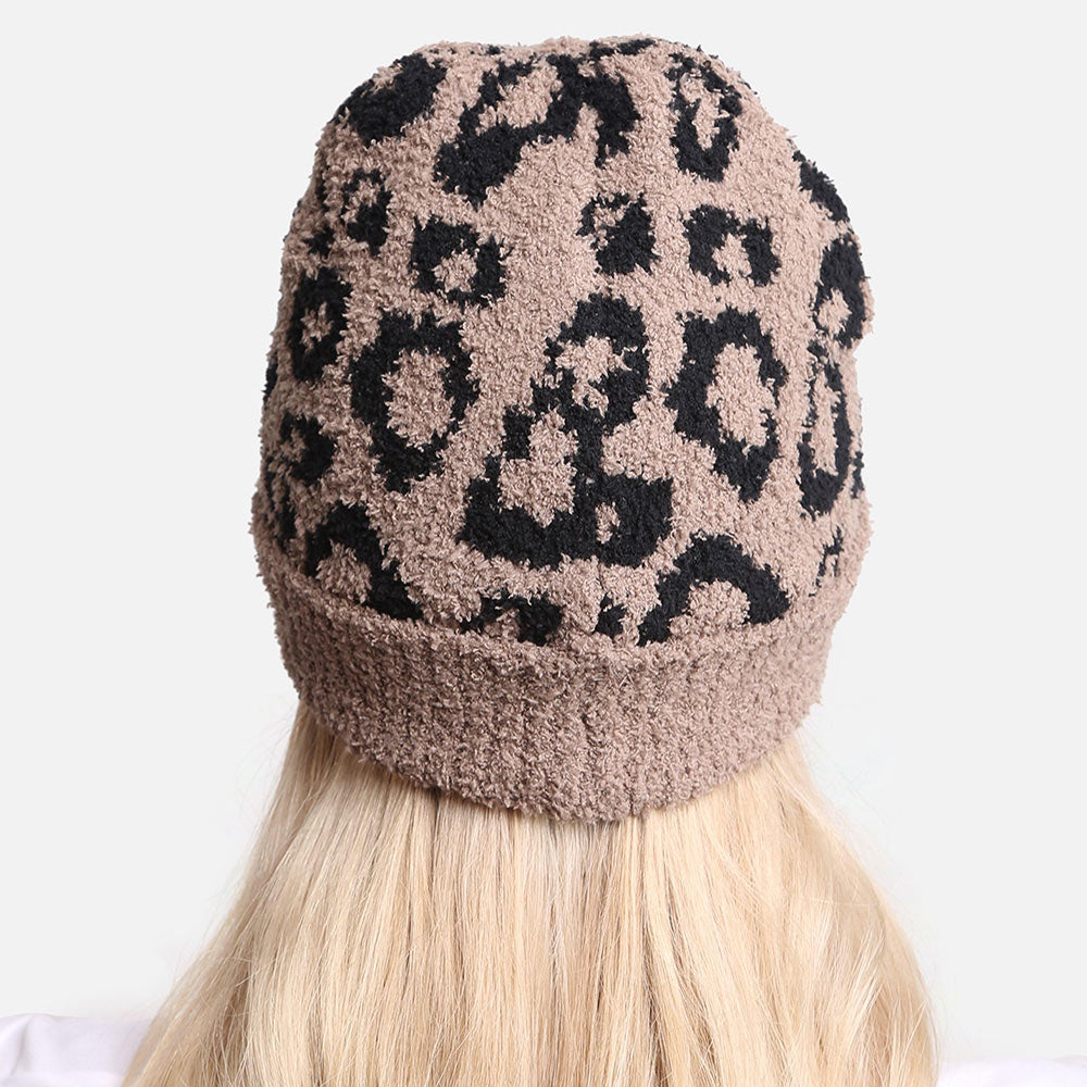 HATEGORY Leopard Patterned Soft Knit Beanie Hat