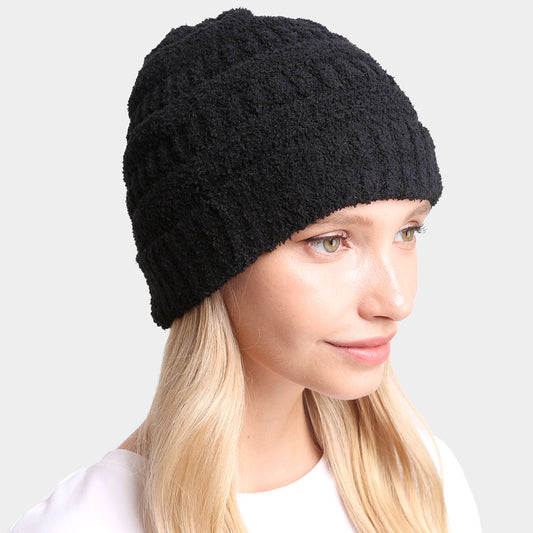 HATEGORY Solid Color Soft Ribbed Beanie Hat