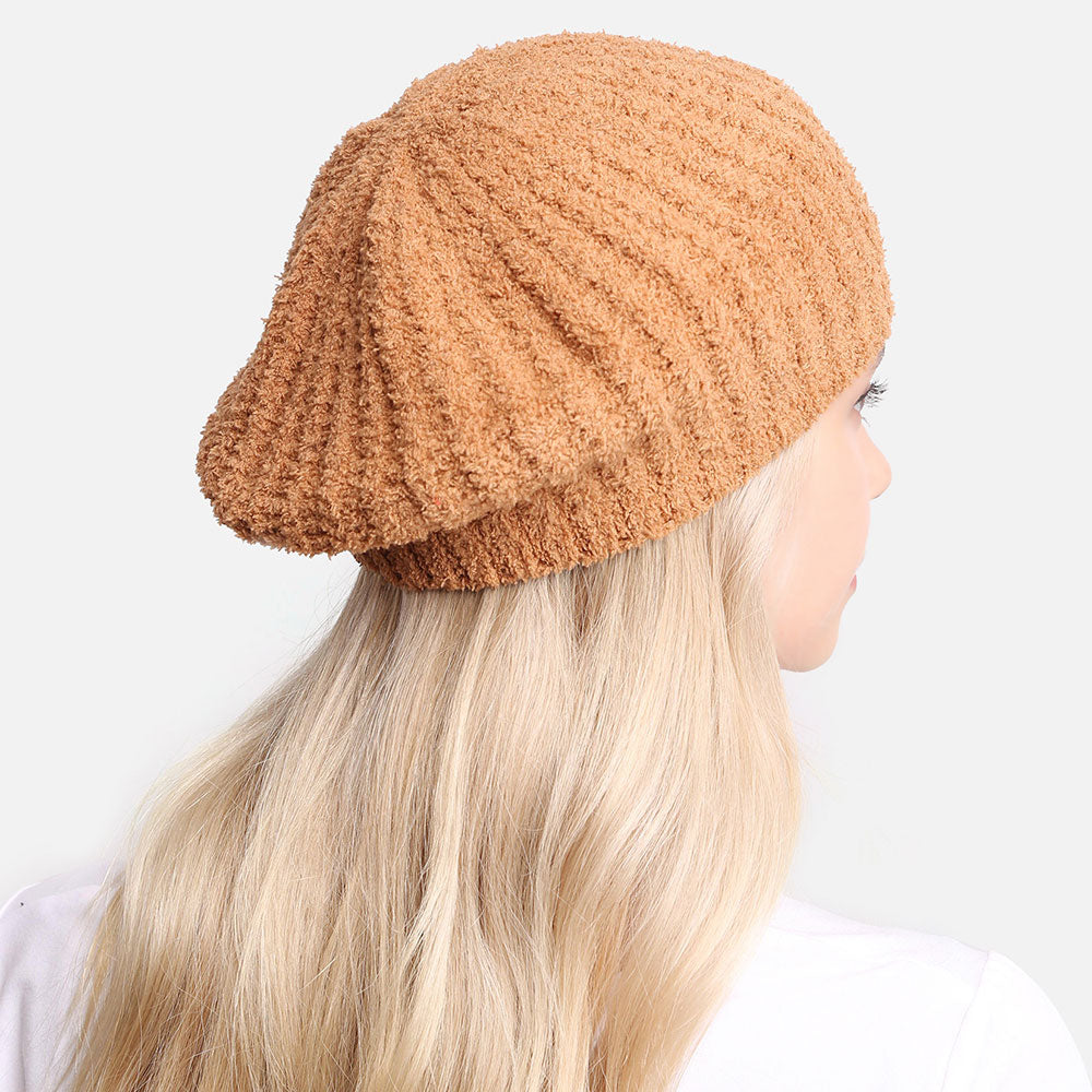HATEGORY Solid Color Soft Ribbed Beret Hat