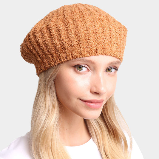 HATEGORY Solid Color Soft Ribbed Beret Hat