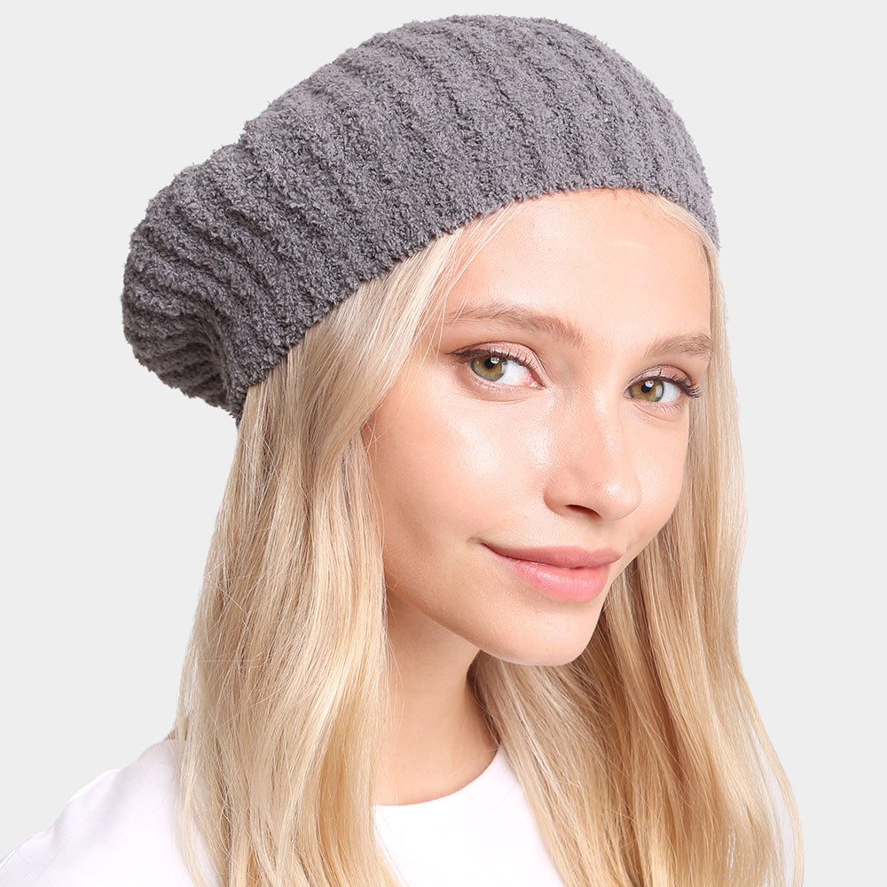 HATEGORY Solid Color Soft Ribbed Beret Hat