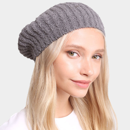 HATEGORY Solid Color Soft Ribbed Beret Hat
