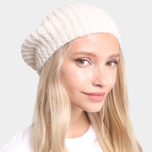 HATEGORY Solid Color Soft Ribbed Beret Hat