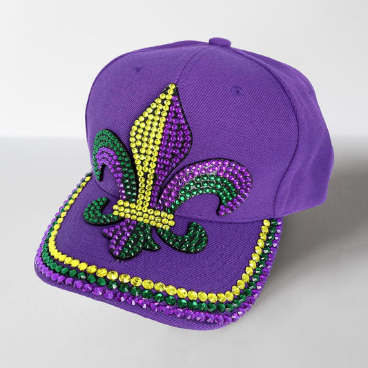 HATEGORY Bing Studded Mardi Gras Fleur de Lis Baseball Cap