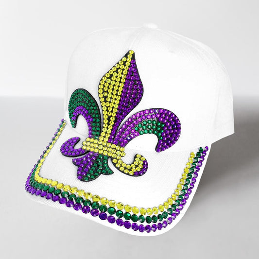 HATEGORY Bing Studded Mardi Gras Fleur de Lis Baseball Cap