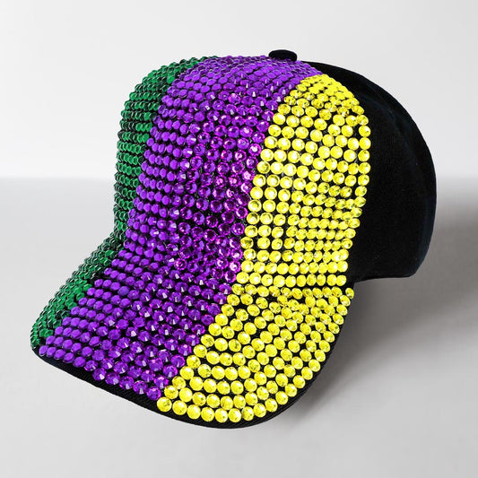 HATEGORY Bling Studded Mardi Gras Baseball Cap