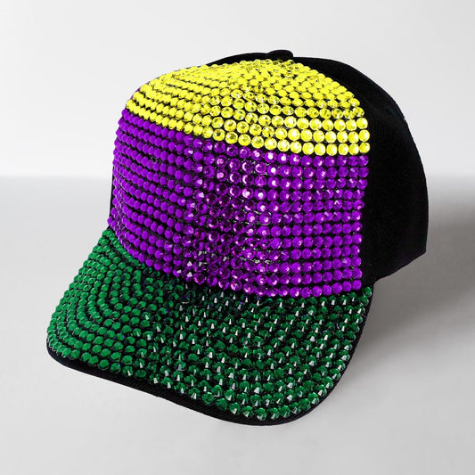 HATEGORY Bling Studded Mardi Gras Baseball Cap