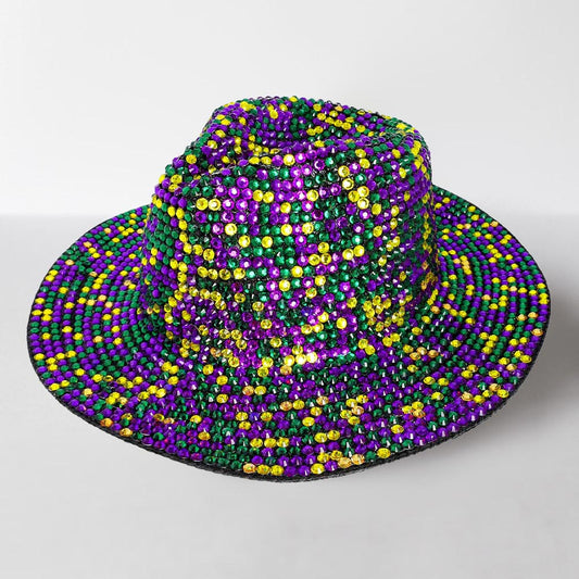 HATEGORY Bling Studded Mardi Gras Fedora Hat