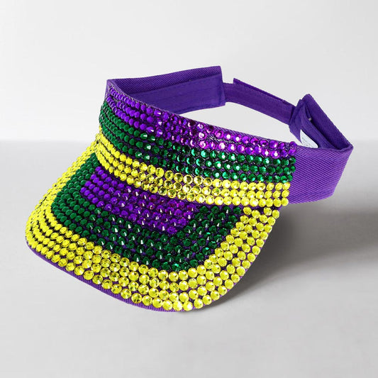HATEGORY Bling Studded Mardi Gras Visor Hat