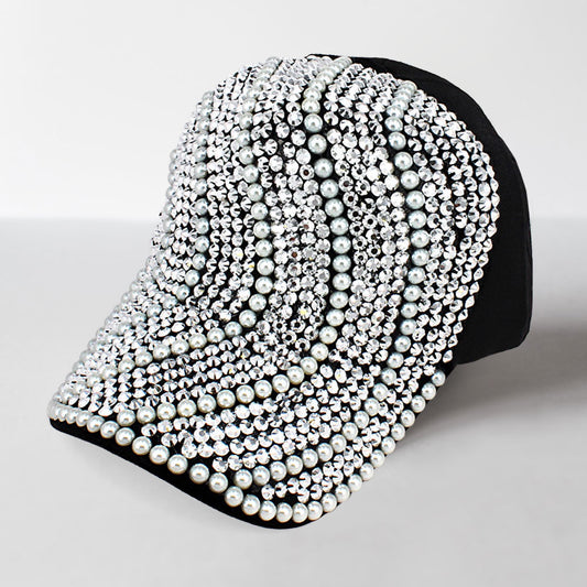 HATEGORY Wavy Pearl Studded Baseball Cap