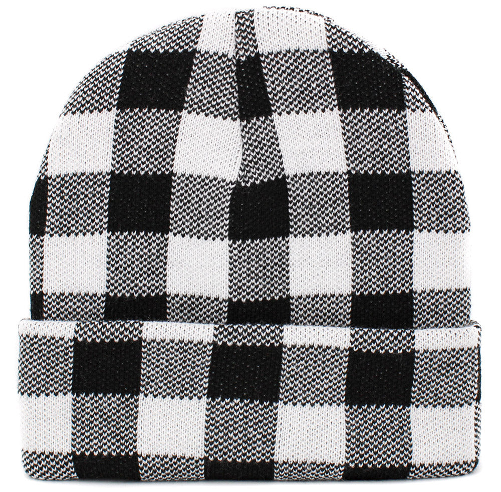 HATEGORY Buffalo Check Patterned Knit Beanie Hat