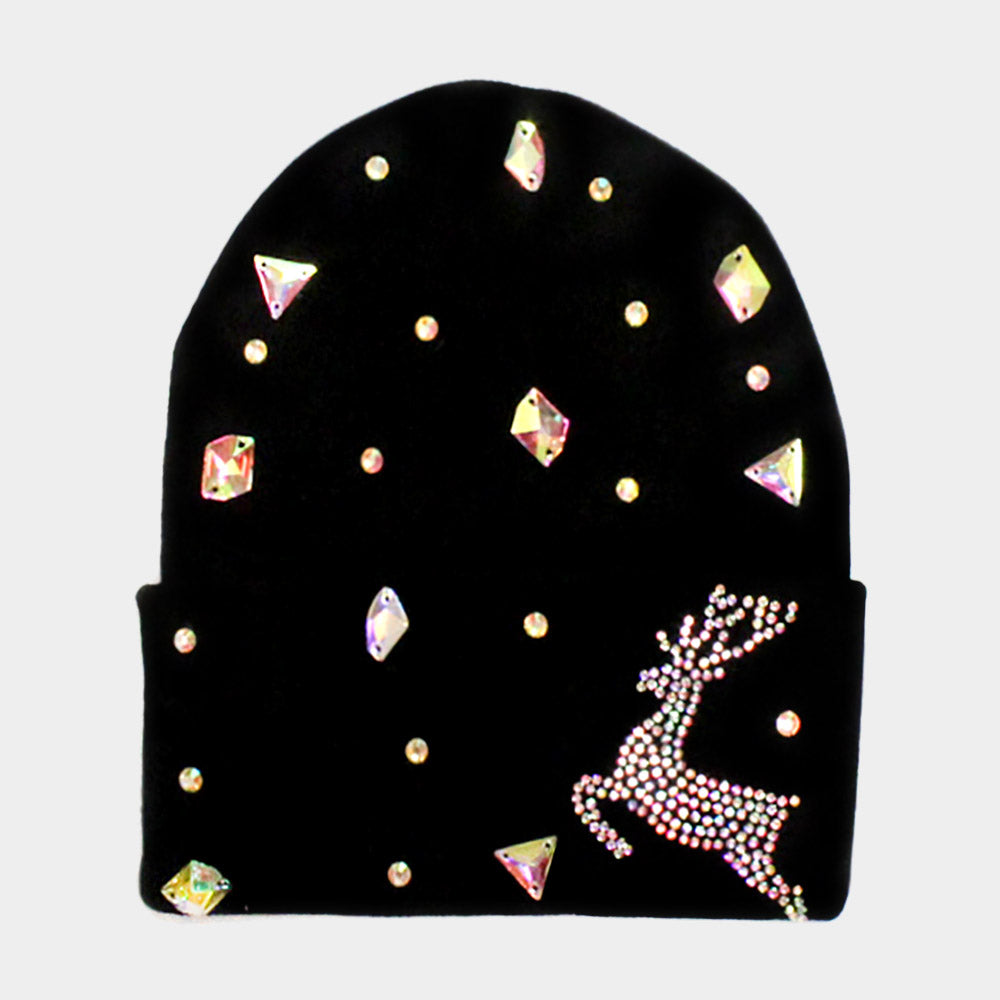 HATEGORY Bling Reindeer Beanie Hat