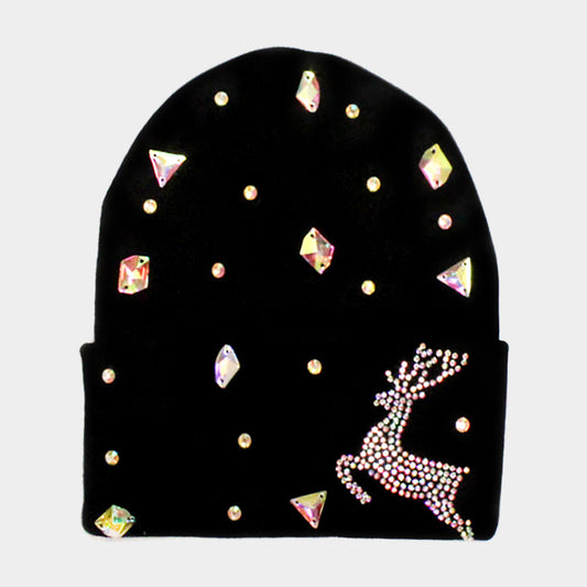HATEGORY Bling Reindeer Beanie Hat