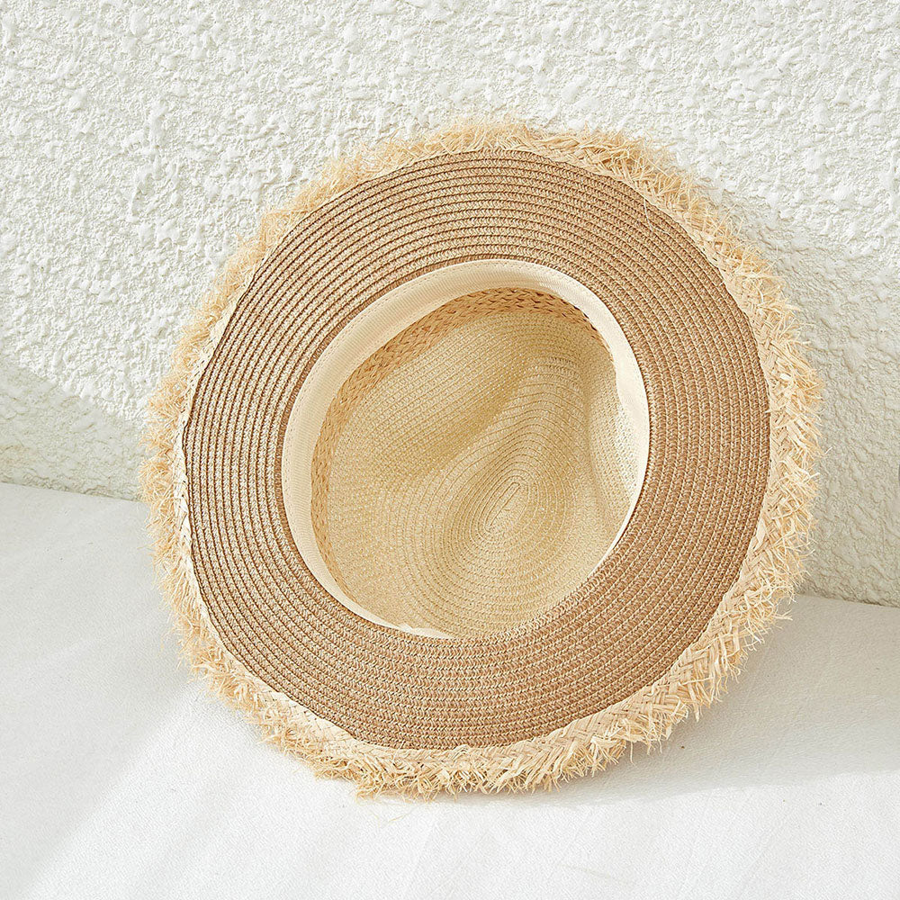 HATEGORY Frayed Trim Braided Band Straw Panama Sun Hat
