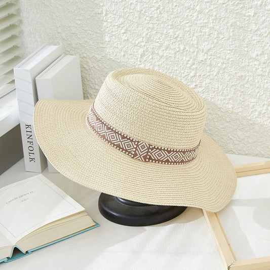 HATEGORY Aztec Patterned Band Straw Panama Sun Hat