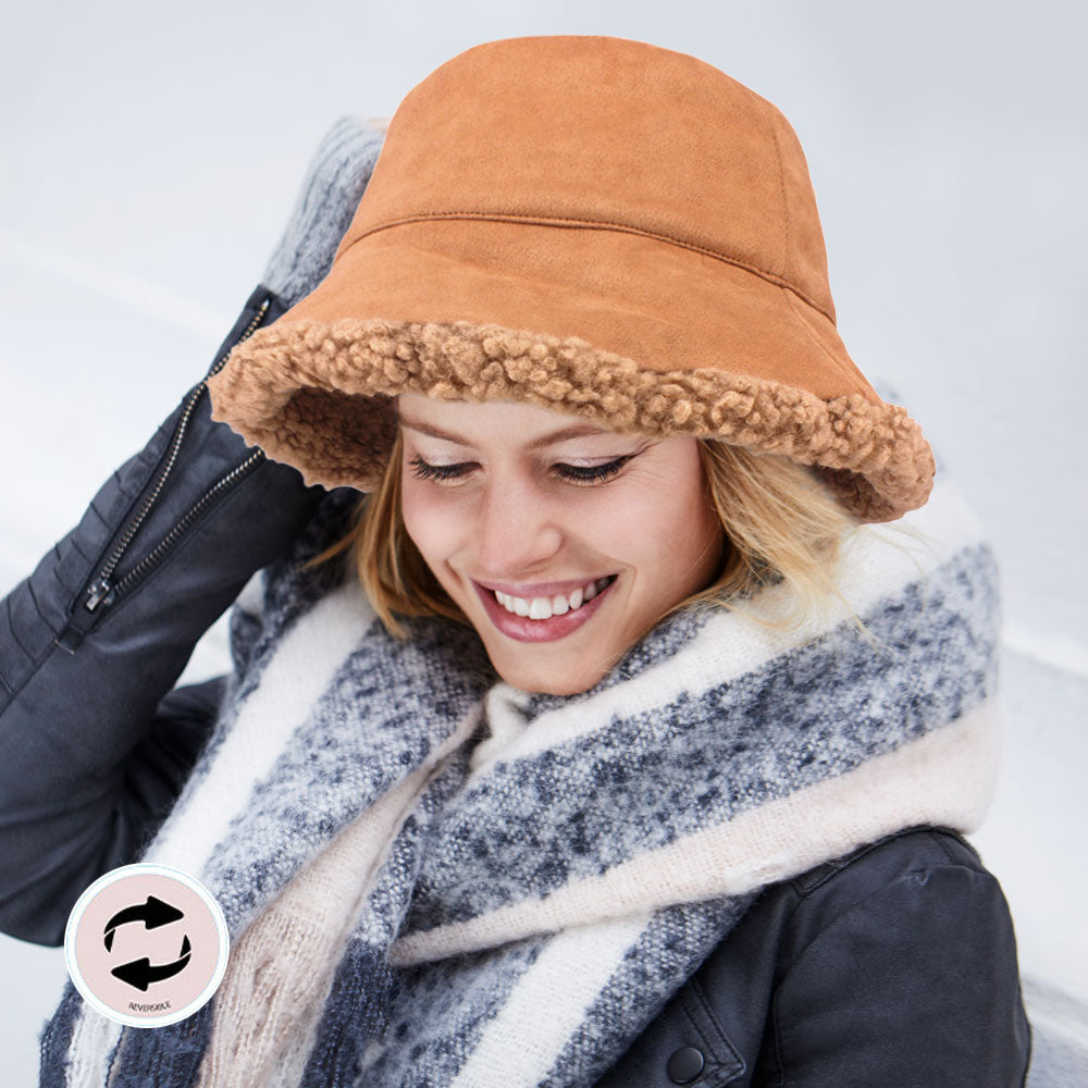 HATEGORY Faux Fur Sherpa Reversible Bucket Hat