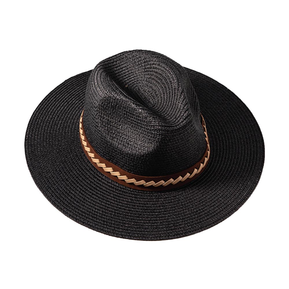 HATEGORY Woven Trim Fedora Hat