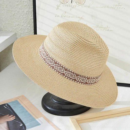 HATEGORY Aztec Strap Straw Fedora Hat