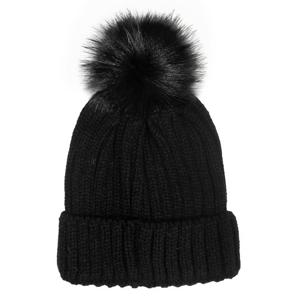 HATEGORY Cable Knit Pom Pom Beanie Hat