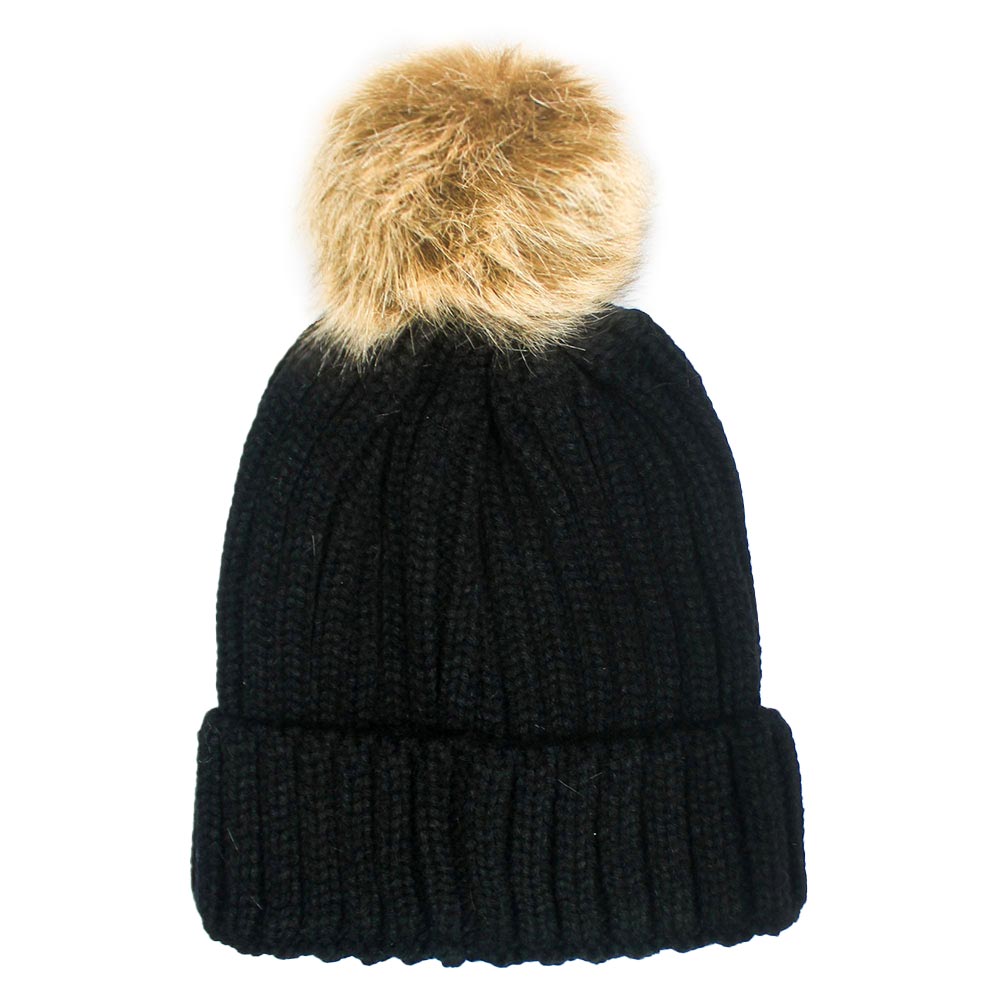 HATEGORY Cable Knit Pom Pom Beanie Hat