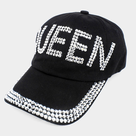 HATEGORY QUEEN Studded Message Black Denim Baseball Cap