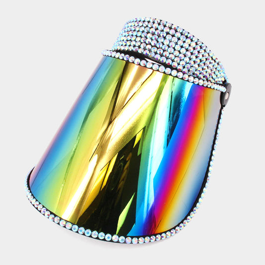 HATEGORY Studded Hologram Fashion Visor Sun Hat