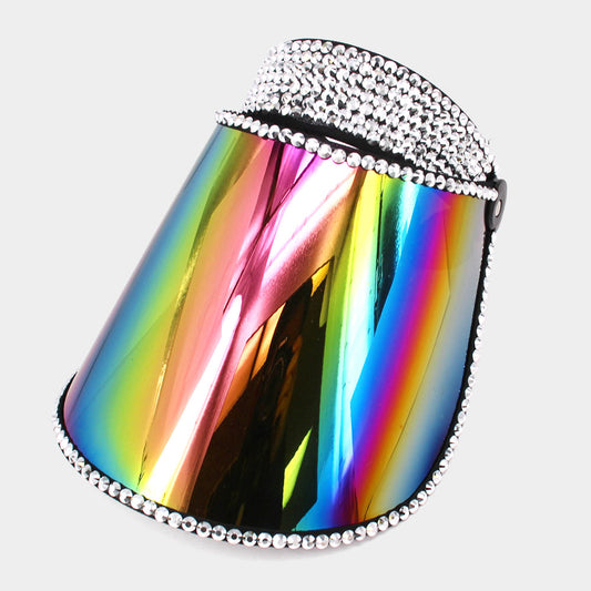 HATEGORY Studded Hologram Fashion Visor Sun Hat